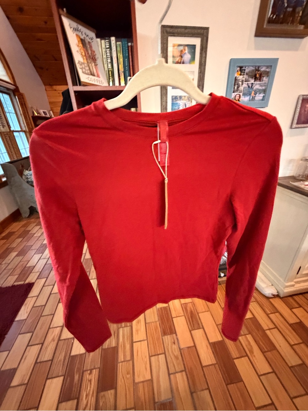 SKIMS Red Long Sleeve Crewneck Top